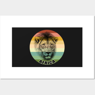 Lion Portrait on Vintage Retro Africa Sunset Posters and Art